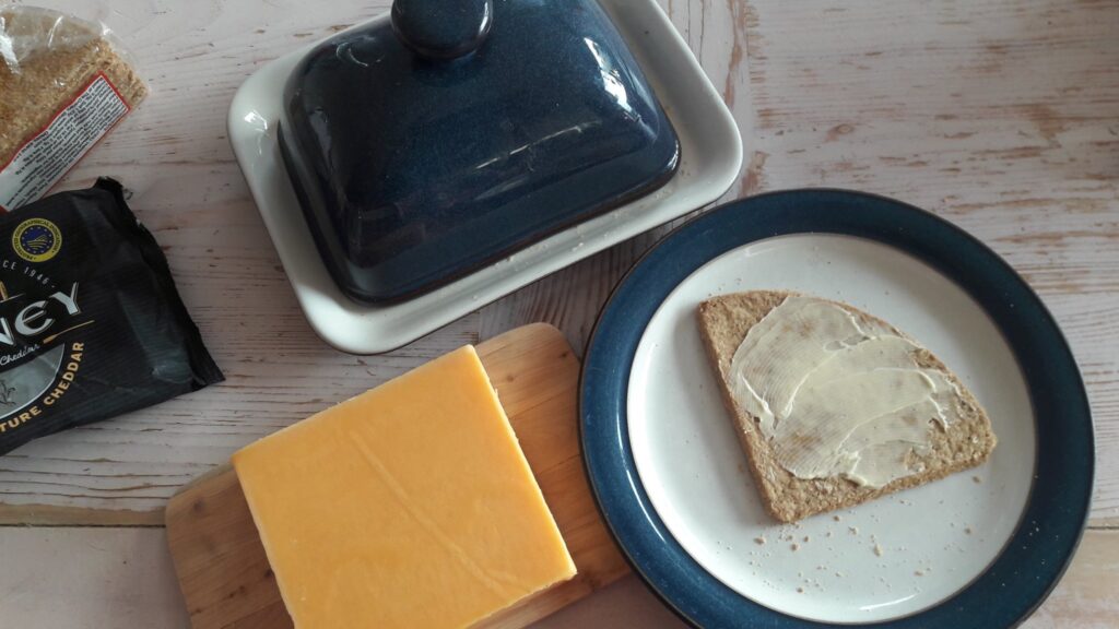 Buttered Oatcake on a plate ready for some Orkney Cheese