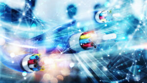 Abstract image of fibre cables and connected lighhts